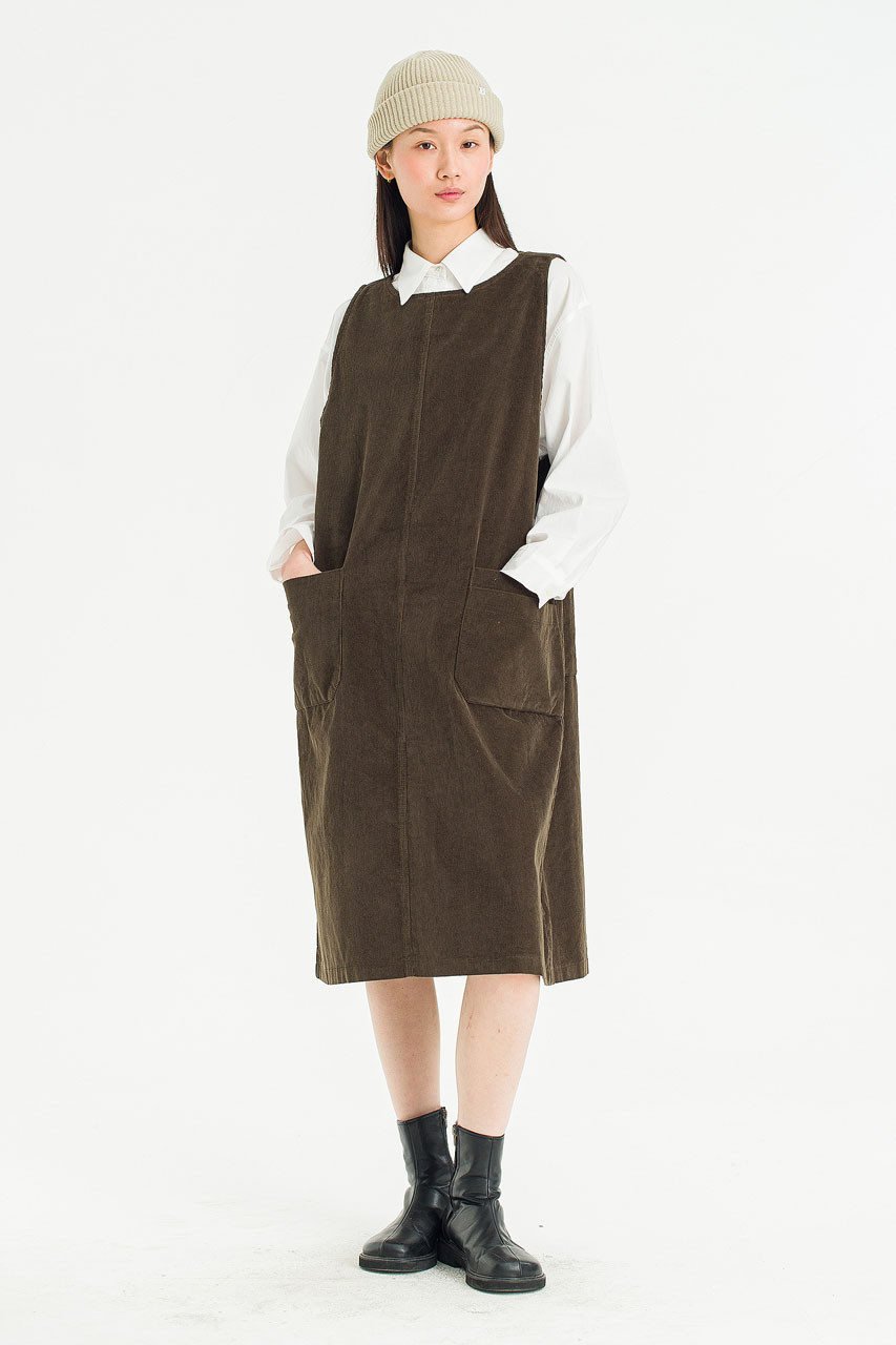 Grain Pocket Pinafore Dress, Khaki