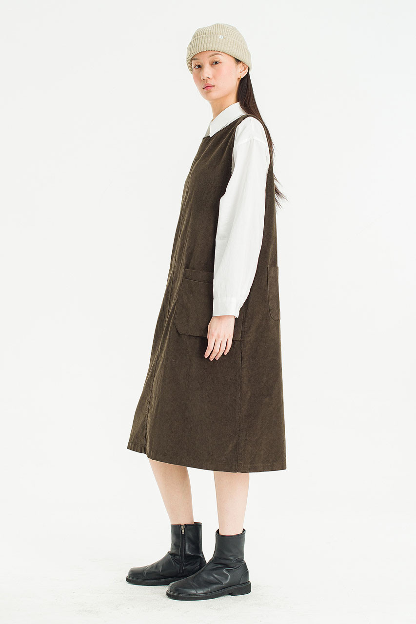 Grain Pocket Pinafore Dress, Khaki