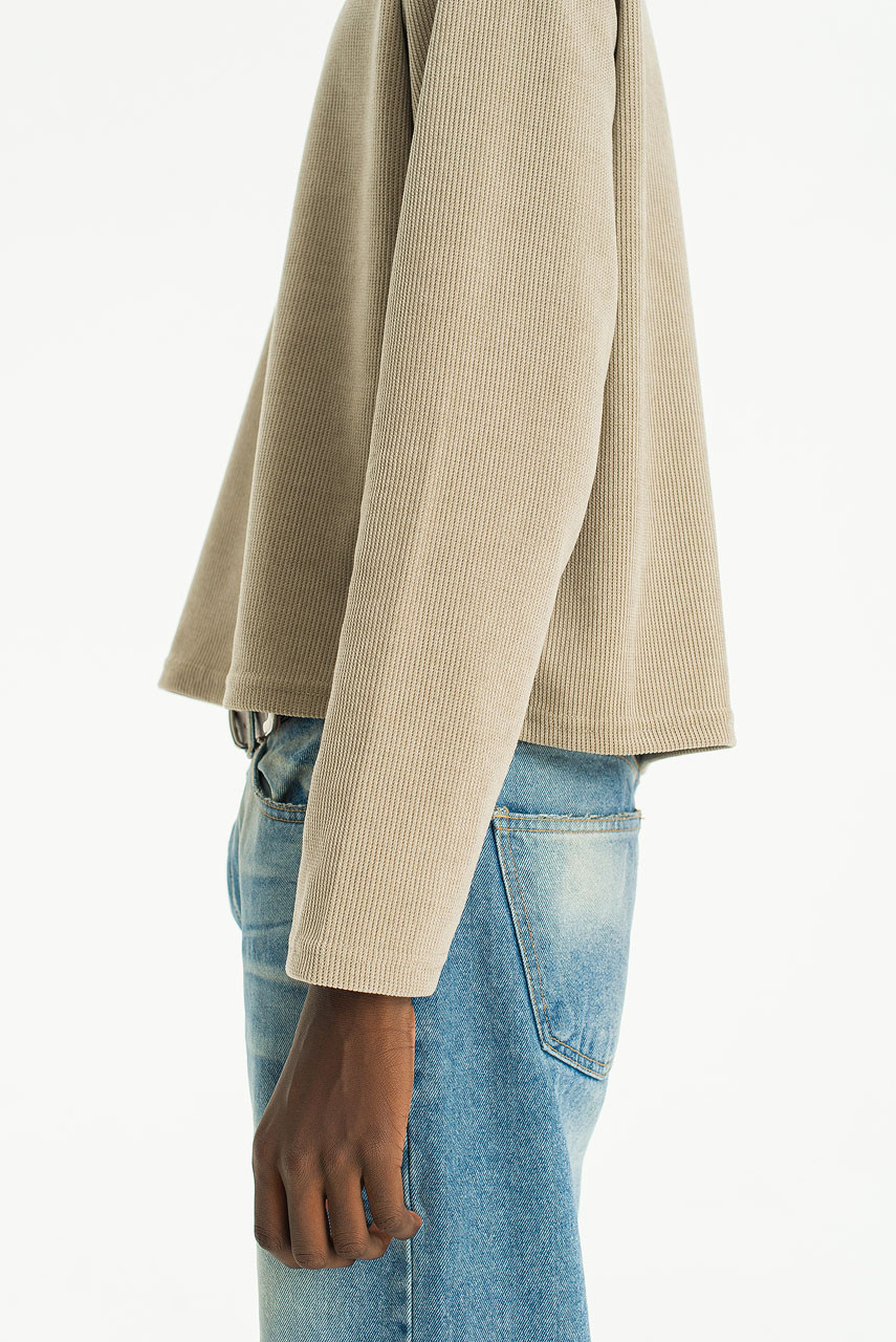 Menswear | Cropped Long-Sleeve Waffle Tee, Beige