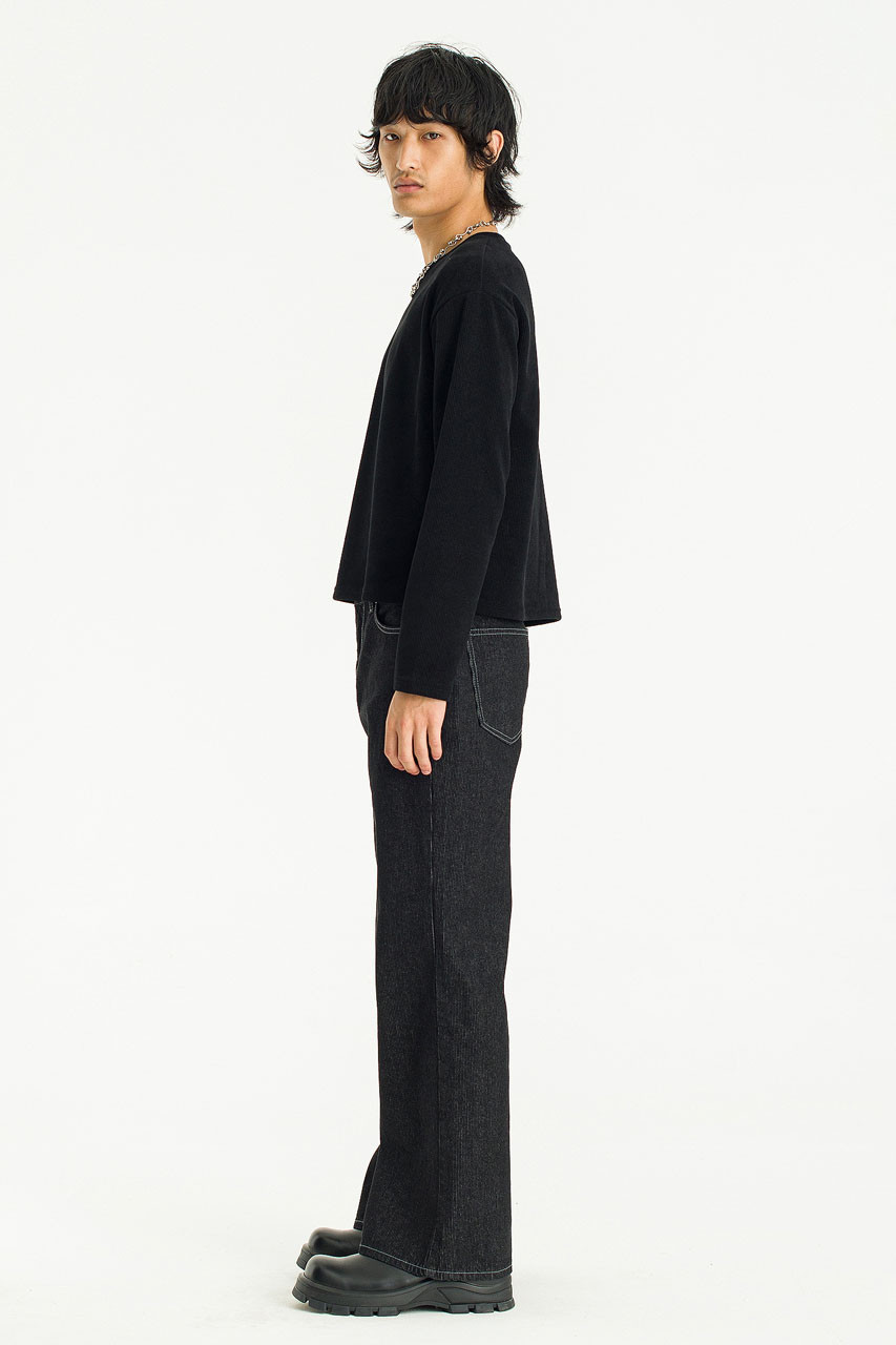 Menswear | Cropped Long-Sleeve Waffle Tee, Black