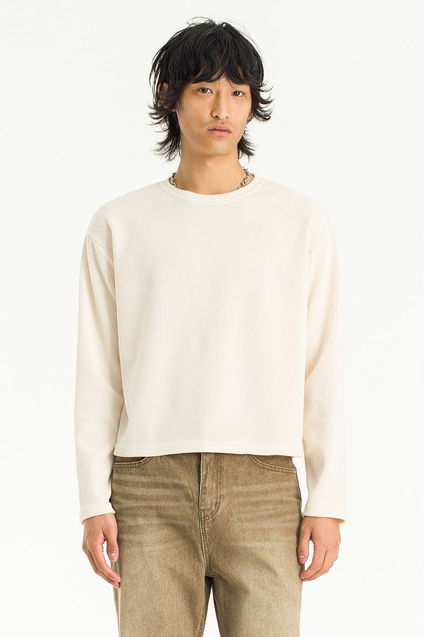 Menswear | Cropped Long-Sleeve Waffle Tee, Ivory