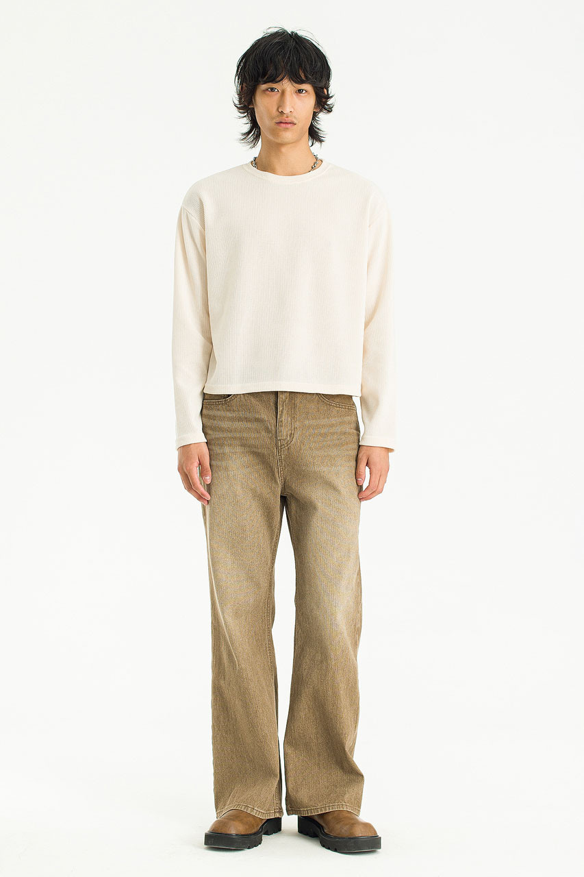 Menswear | Cropped Long-Sleeve Waffle Tee, Ivory