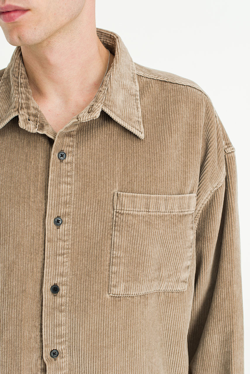 Menswear | Cropped Cord Pigment Shirt, Mocha