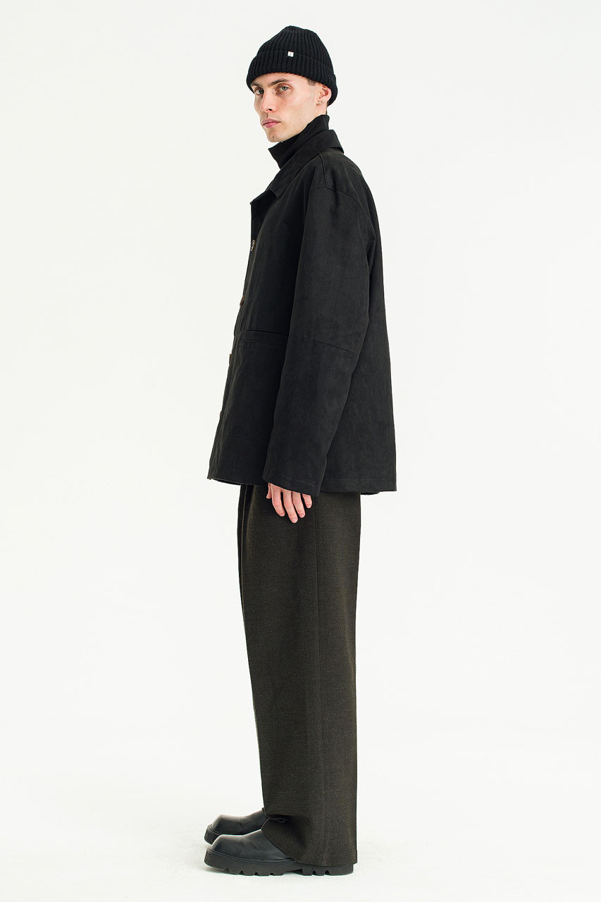 Menswear | Suede-Effect Car Coat, Black