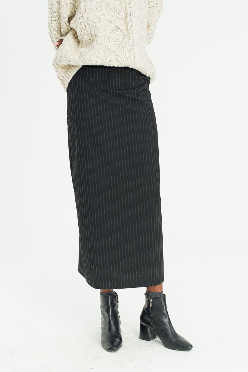 Linear Stripe Maxi Skirt, Black