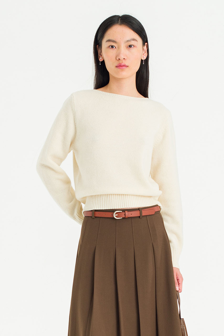 Fine Wool Boat Neck Jumper, Ivory