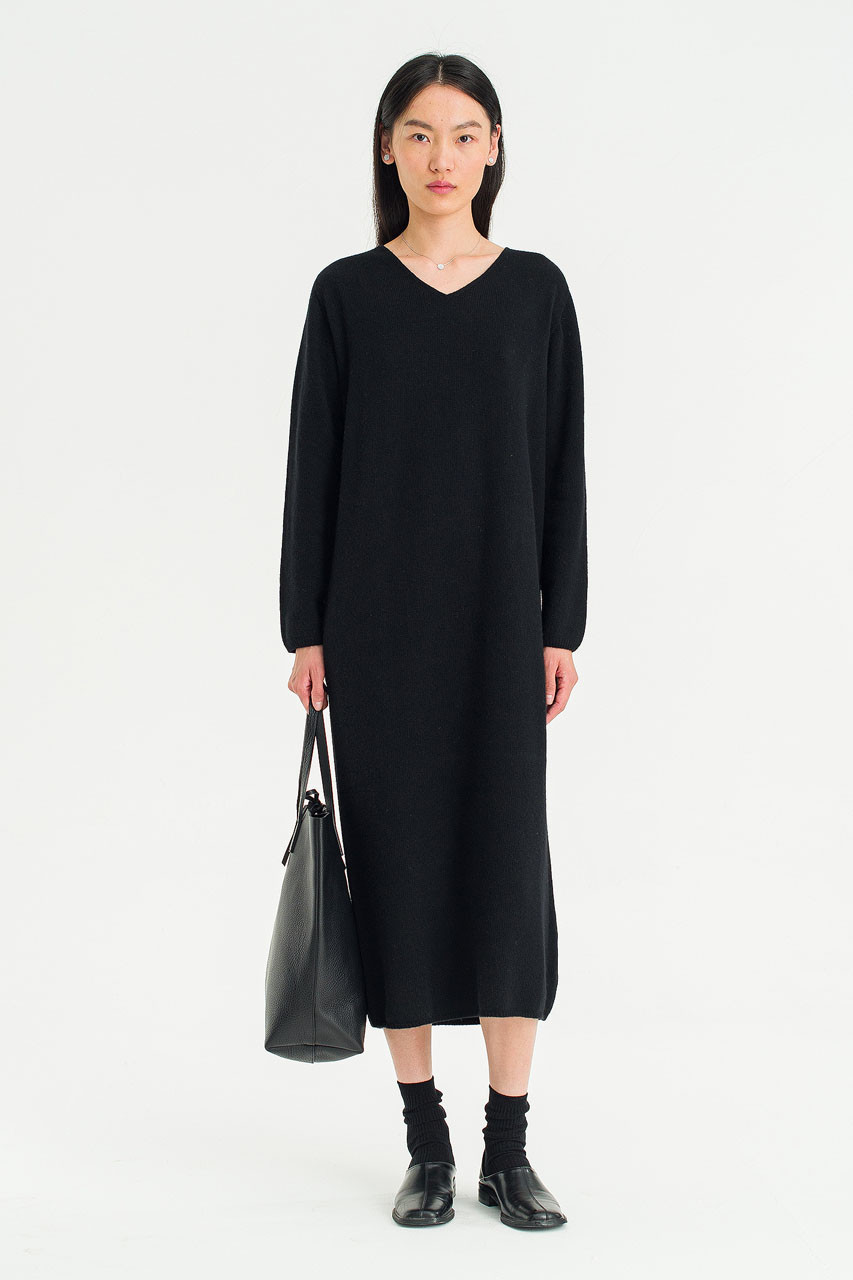 Still Knit Long Dress, Black