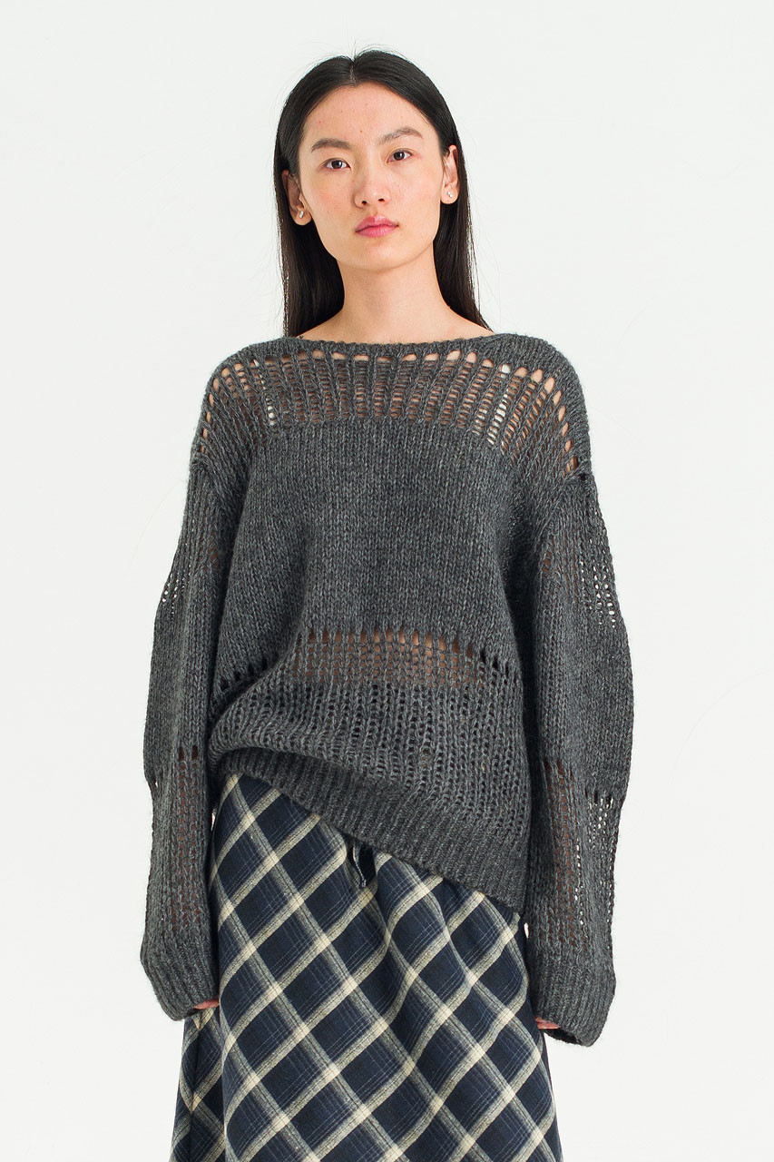 Netted Loose Jumper, Charcoal