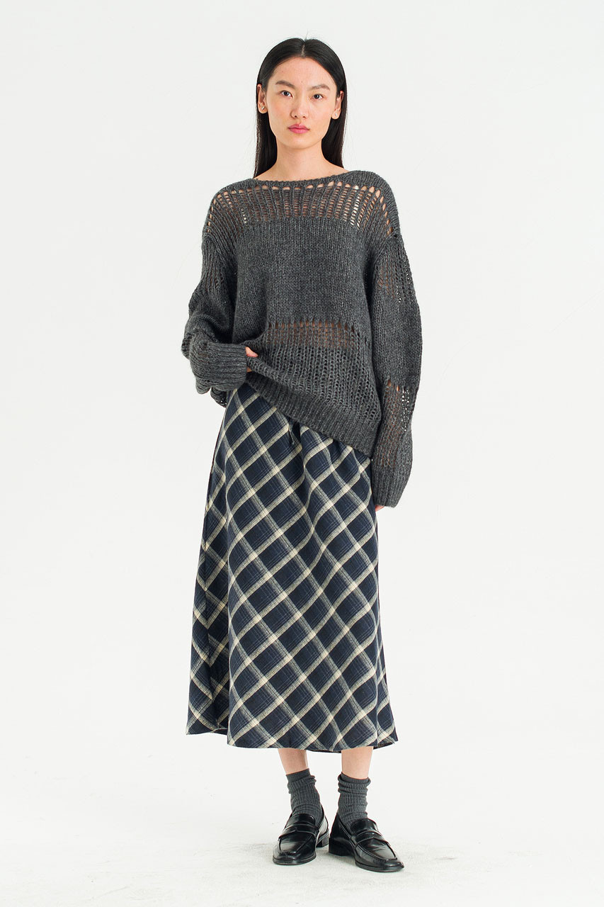 Netted Loose Jumper, Charcoal