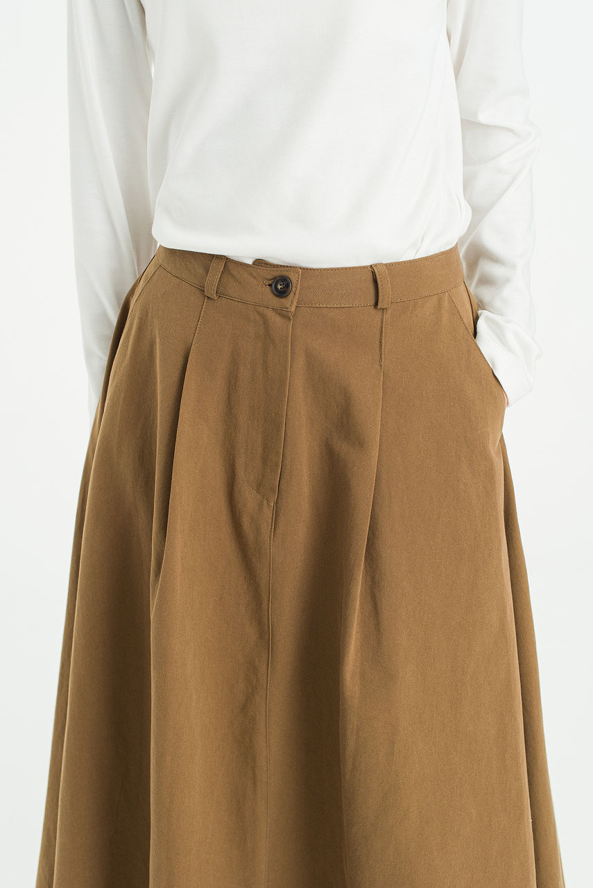 MHL. DRY COTTON OXFORD SKIRT チノ　ブラウン Mocha Cotton Skirt, Brown