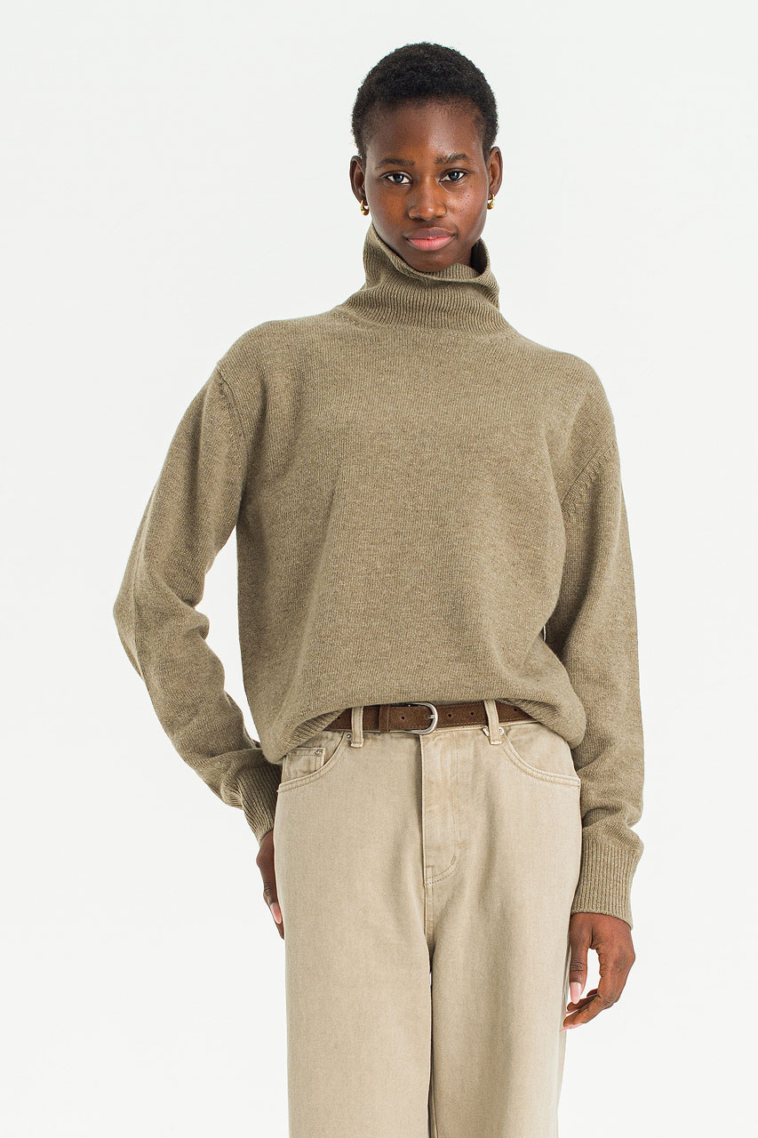 Fine Cashmere Mix Roll Neck Jumper, Brown