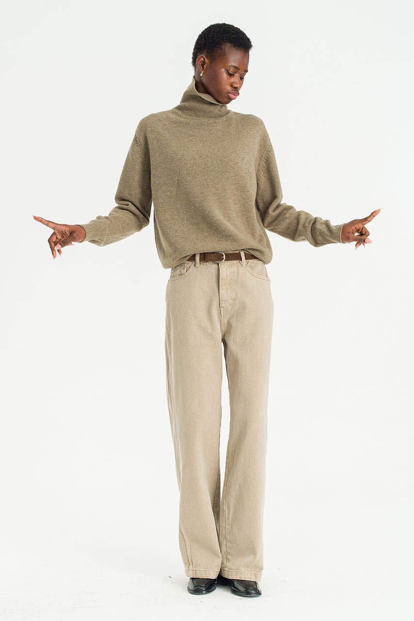 Fine Cashmere Mix Roll Neck Jumper, Brown