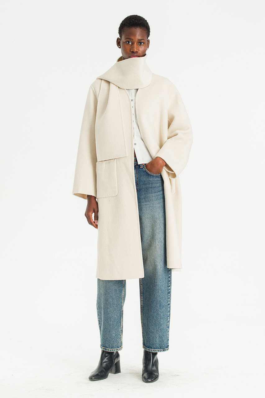 Still Belted Seamless Coat, Cream