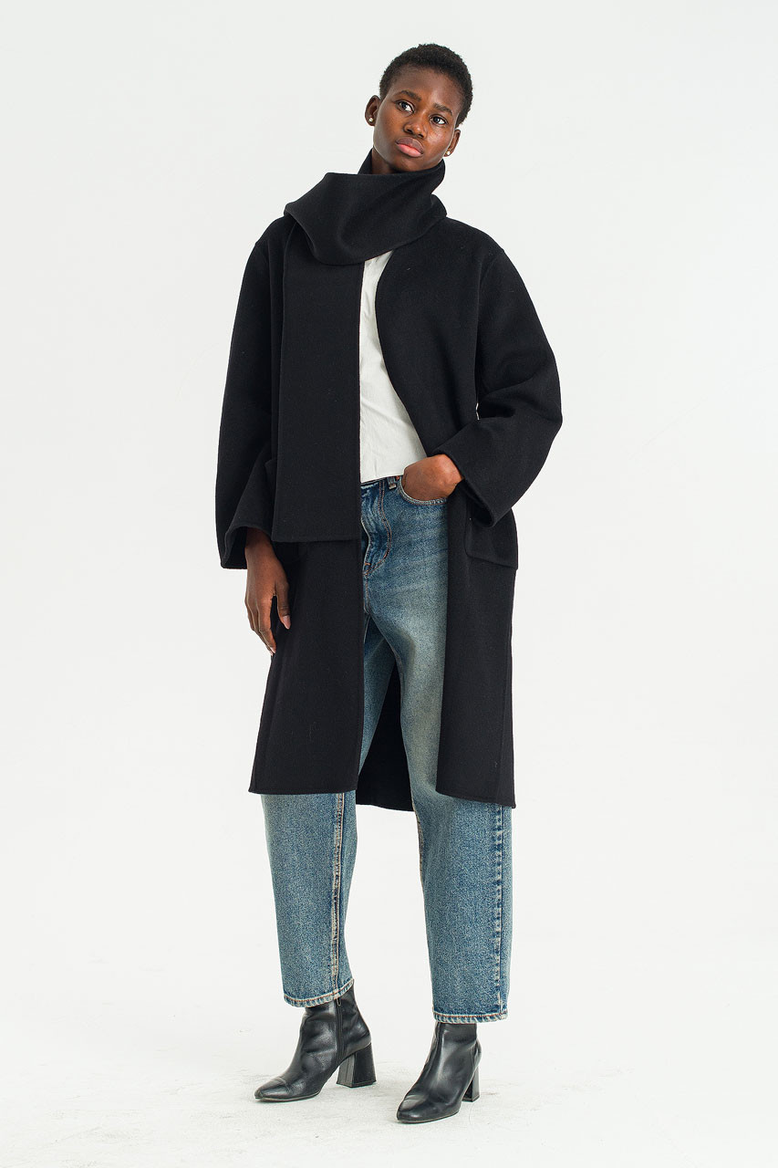 Still Belted Seamless Coat, Black