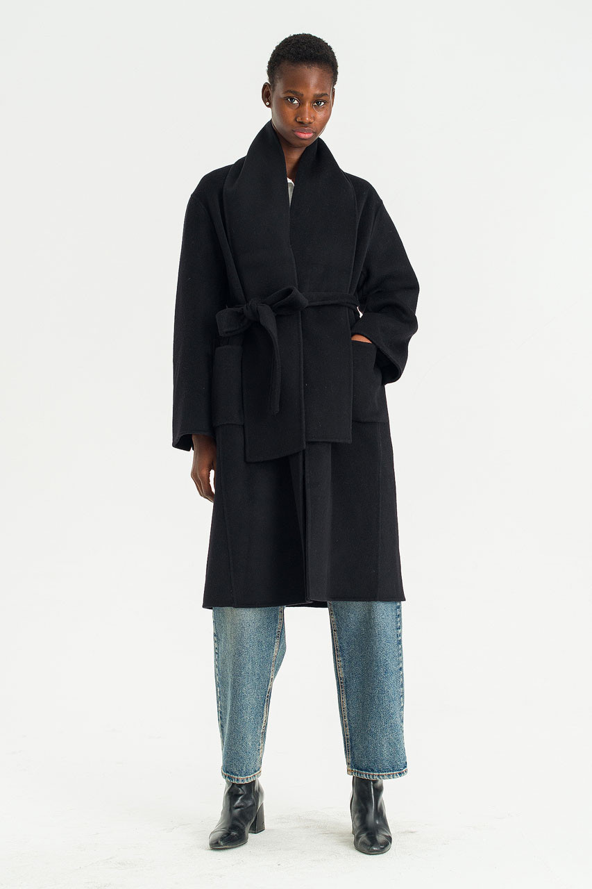 Still Belted Seamless Coat, Black