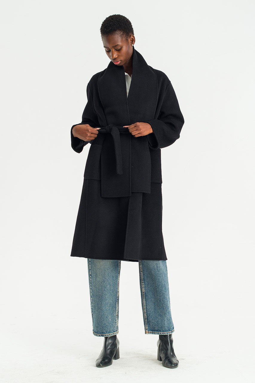 Still Belted Seamless Coat, Black