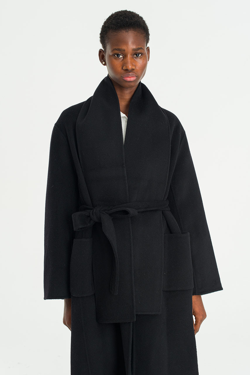 Still Belted Seamless Coat, Black