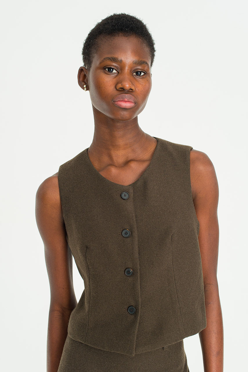 Form Button Vest, Brown