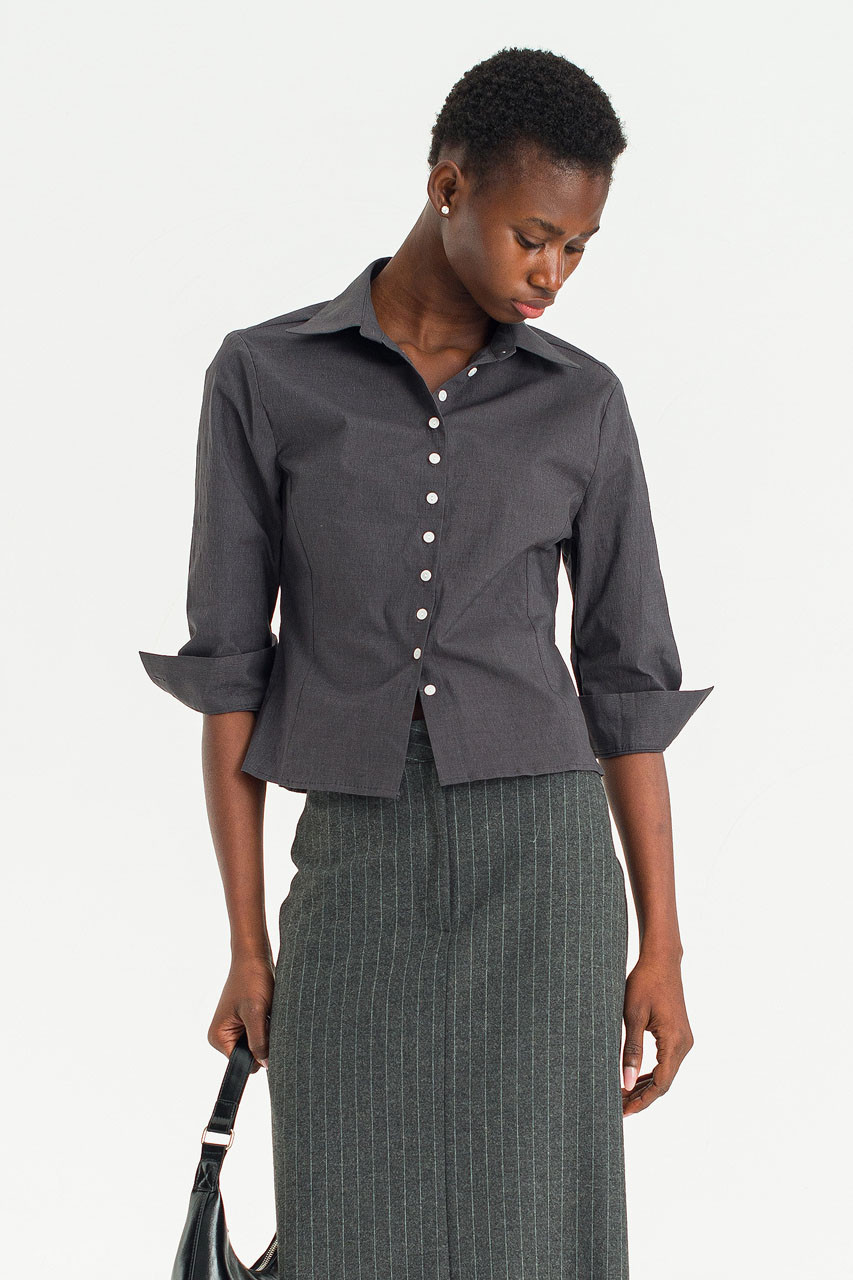 Mere Crop Shirt, Charcoal