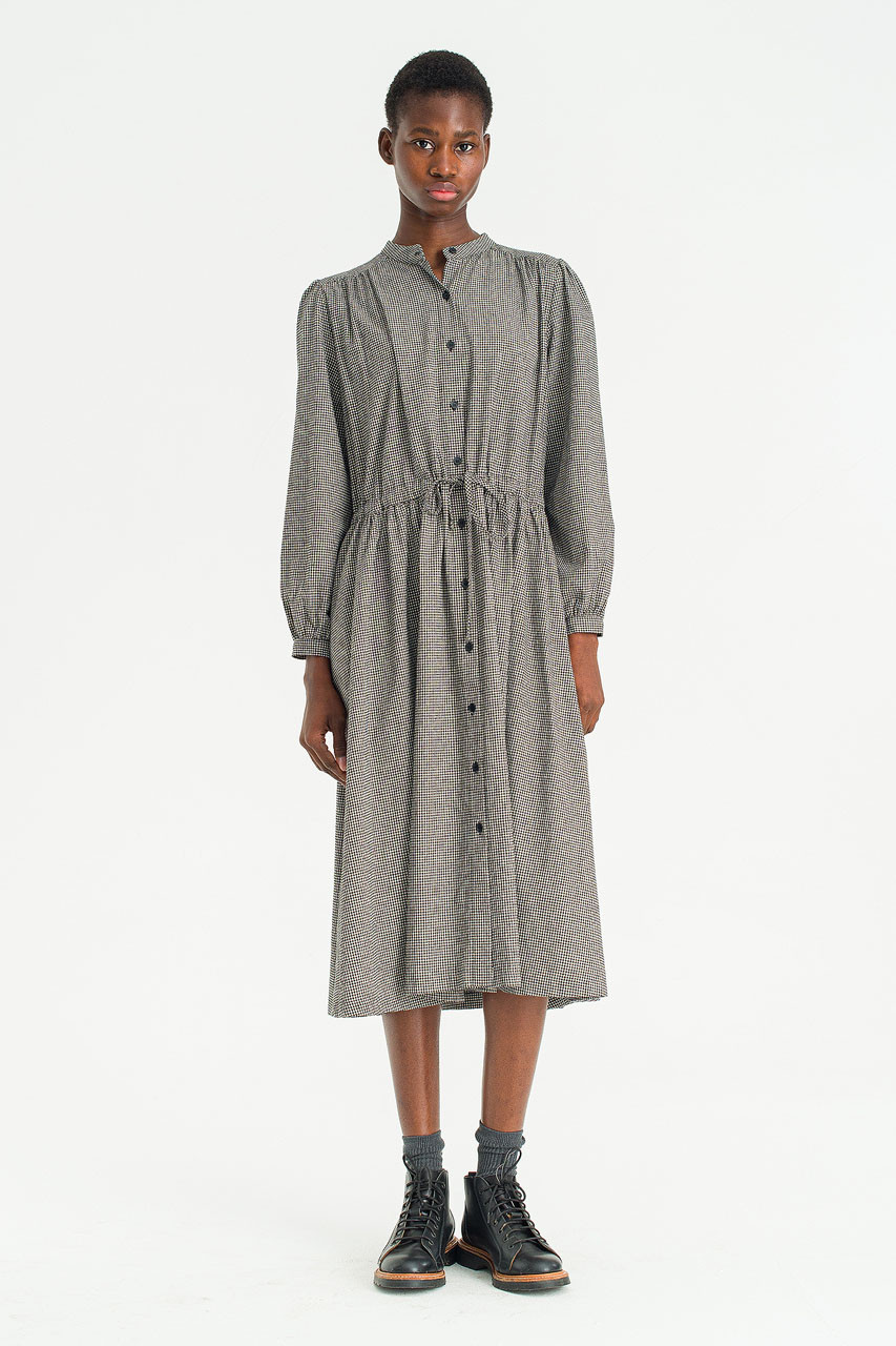 Hina Check Long Dress, Black