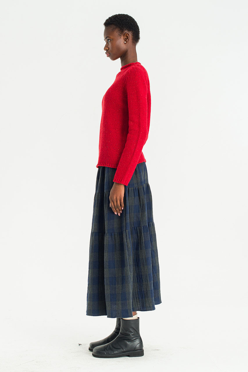 Tasha Double Face Check Skirt, Navy