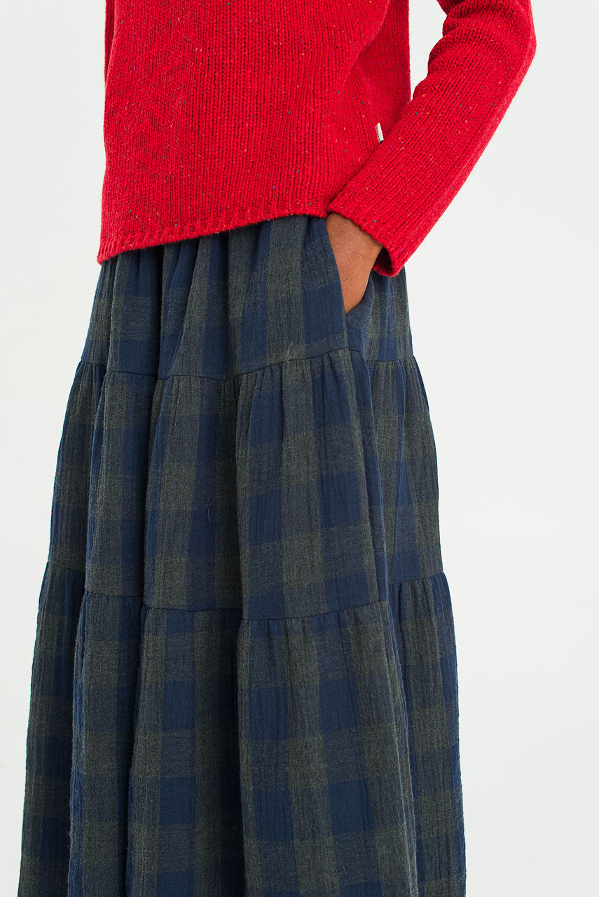 Tasha Double Face Check Skirt, Navy