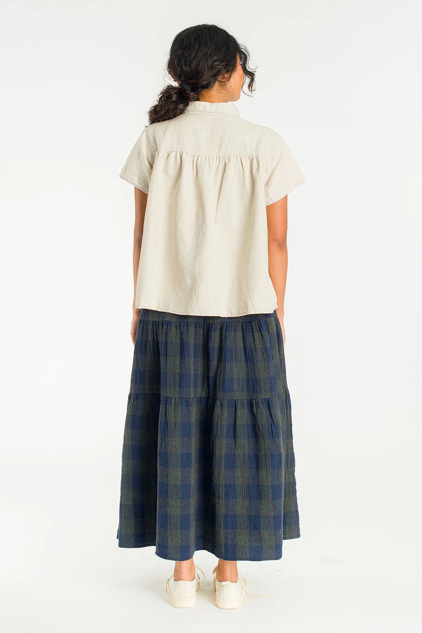 Tasha Double Face Check Skirt, Navy