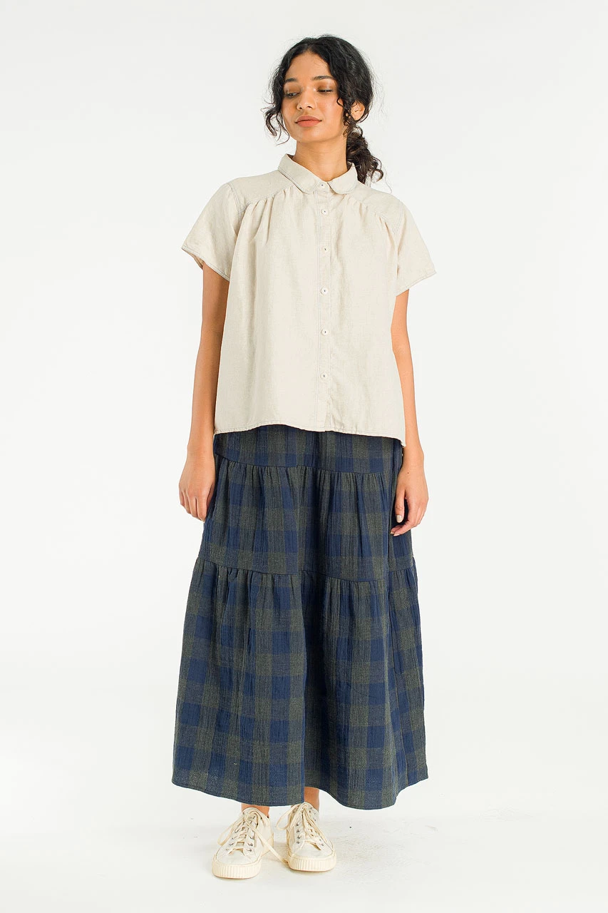 Tasha Double Face Check Skirt, Navy