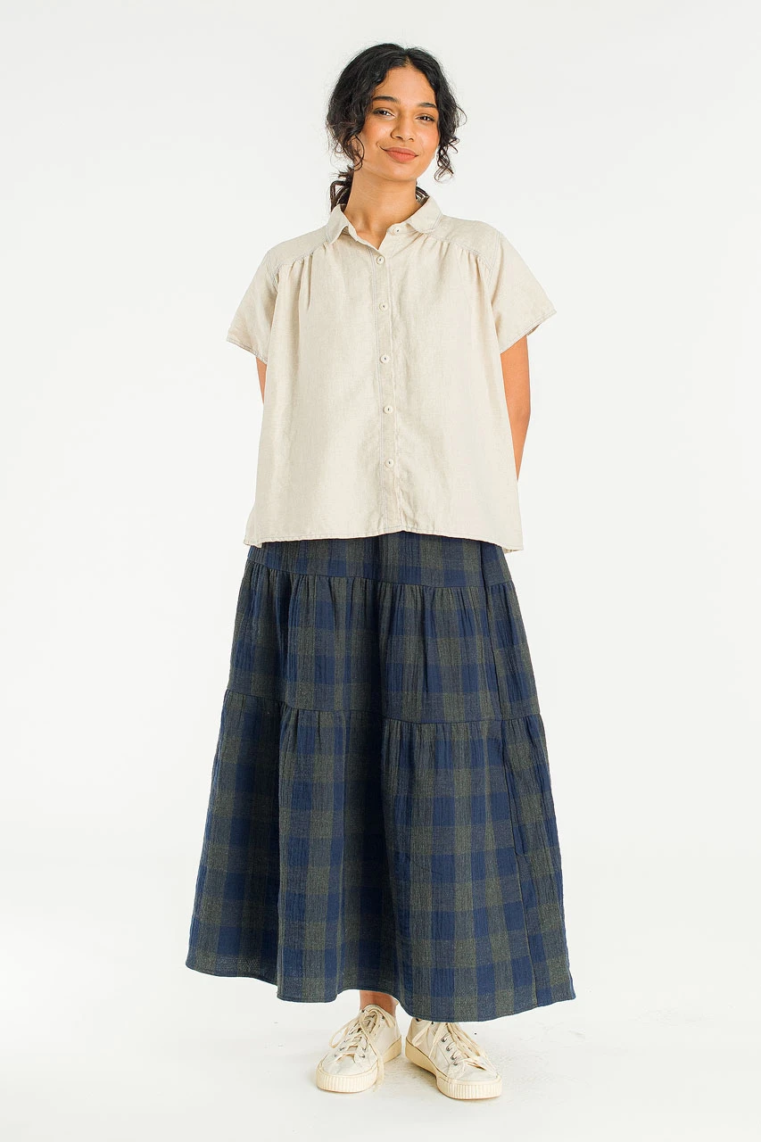 Tasha Double Face Check Skirt, Navy