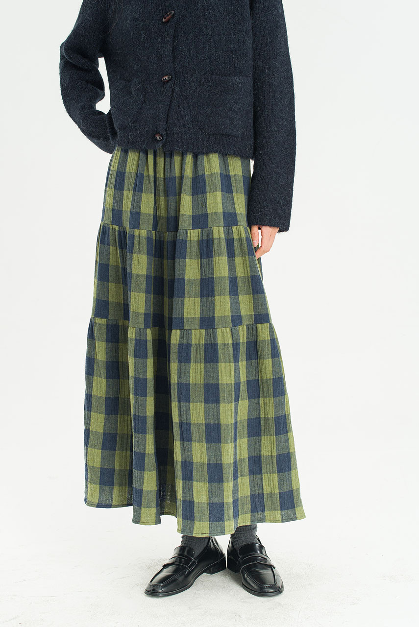 Tasha Double Face Check Skirt, Green