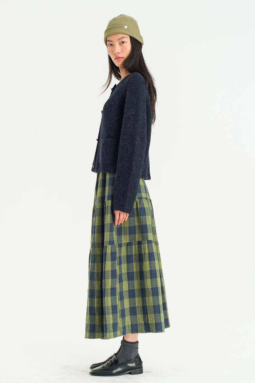 Tasha Double Face Check Skirt, Green