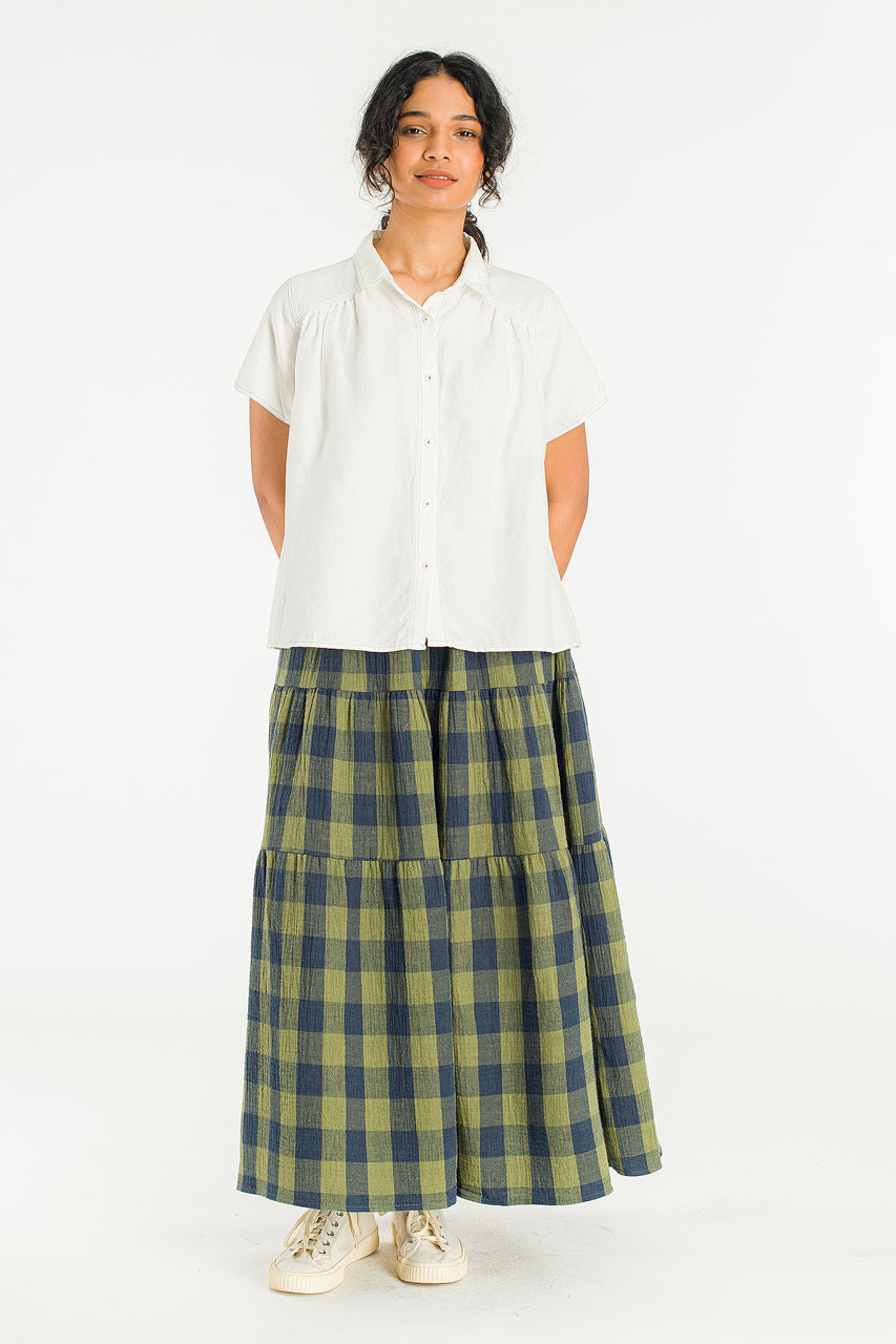 Tasha Double Face Check Skirt, Green