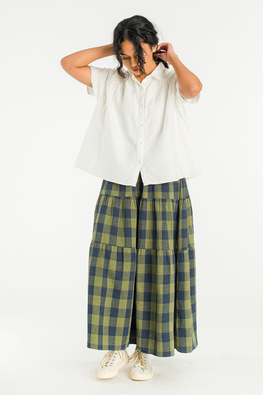Tasha Double Face Check Skirt, Green