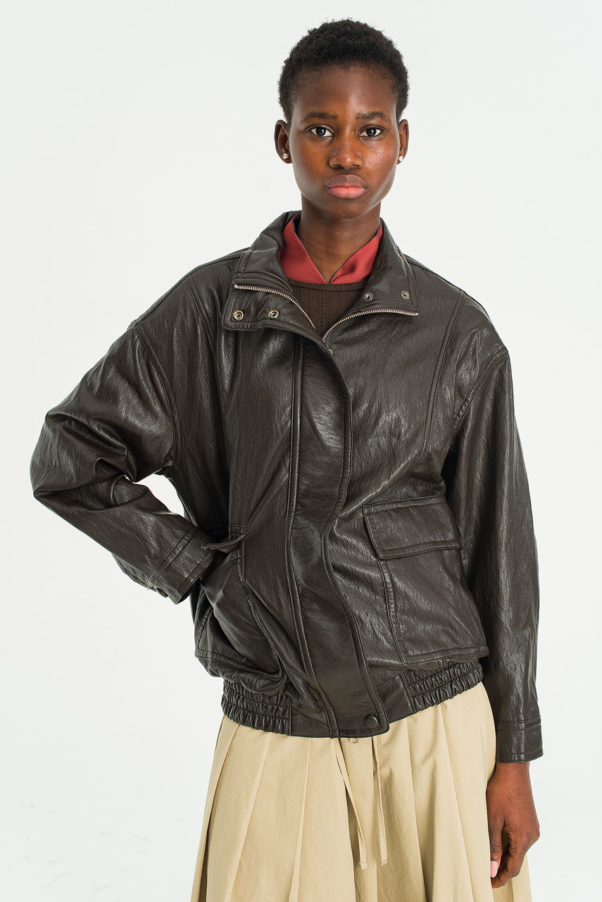 Ives Faux Leather Blouson, Brown