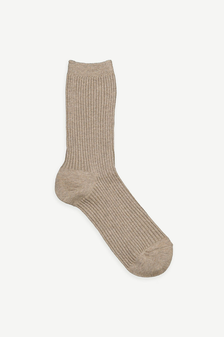 Cotton Mix Ribbed Sock, Beige