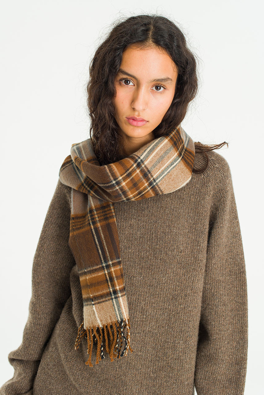 小物 TENDERLOIN SCARF CHECKER Bran Check Scarf Small, Brown