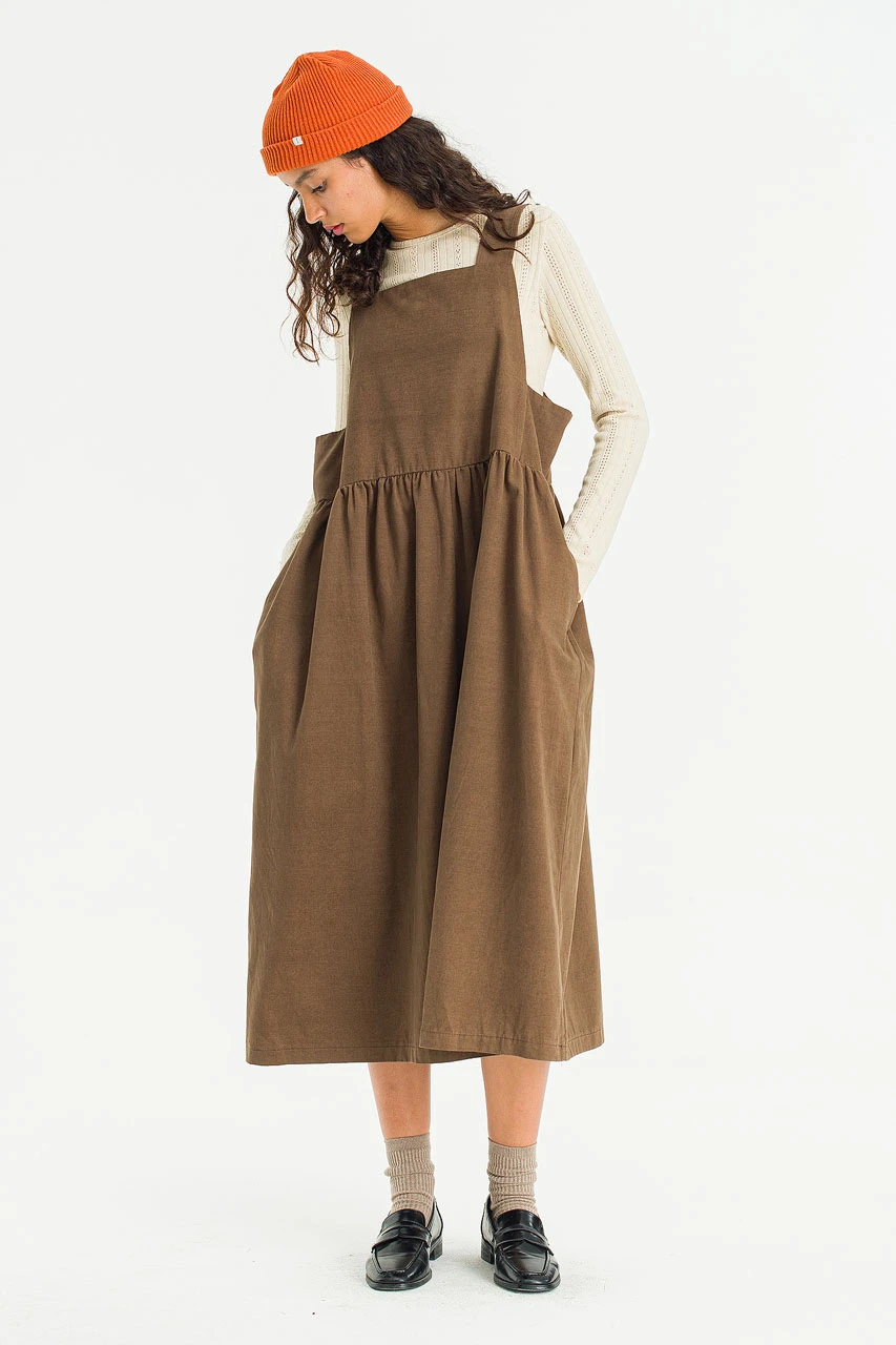 Miel Pinafore Dress, Brown