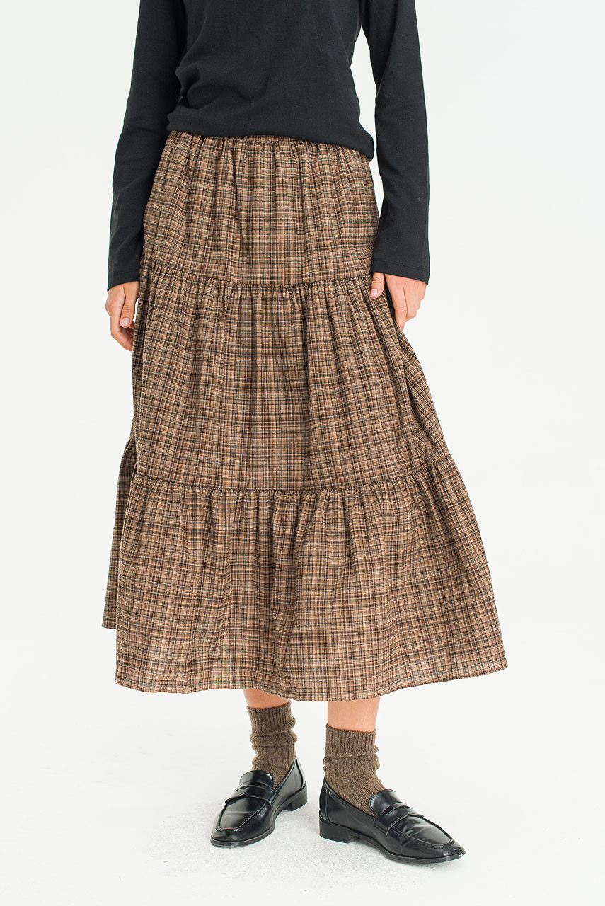 Keil Check Tired Skirt, Beige