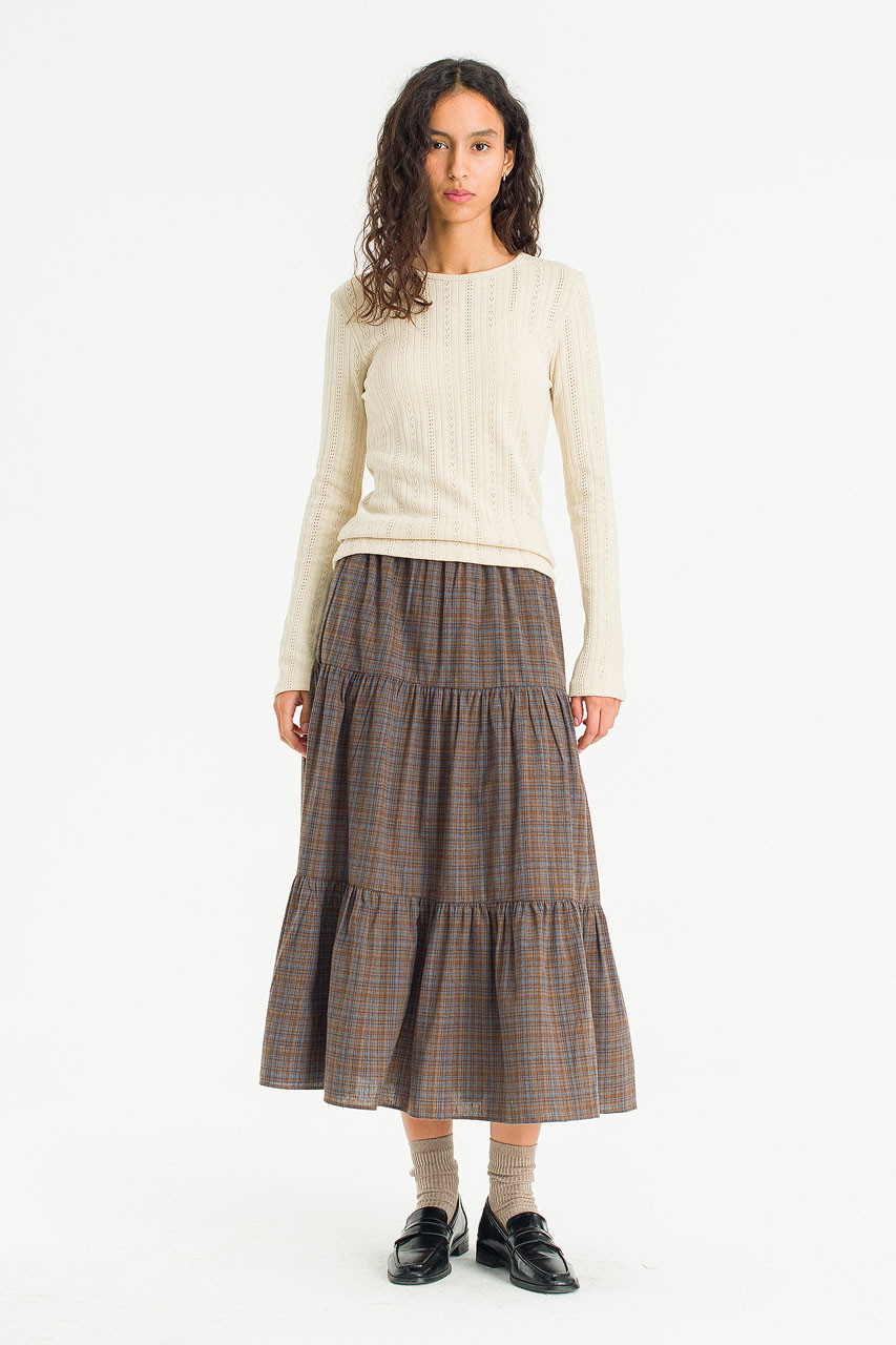 Keil Check Tired Skirt, Brown