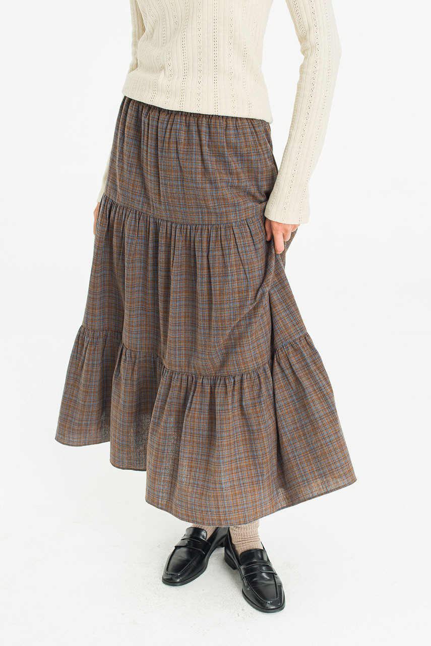 Keil Check Tired Skirt, Brown