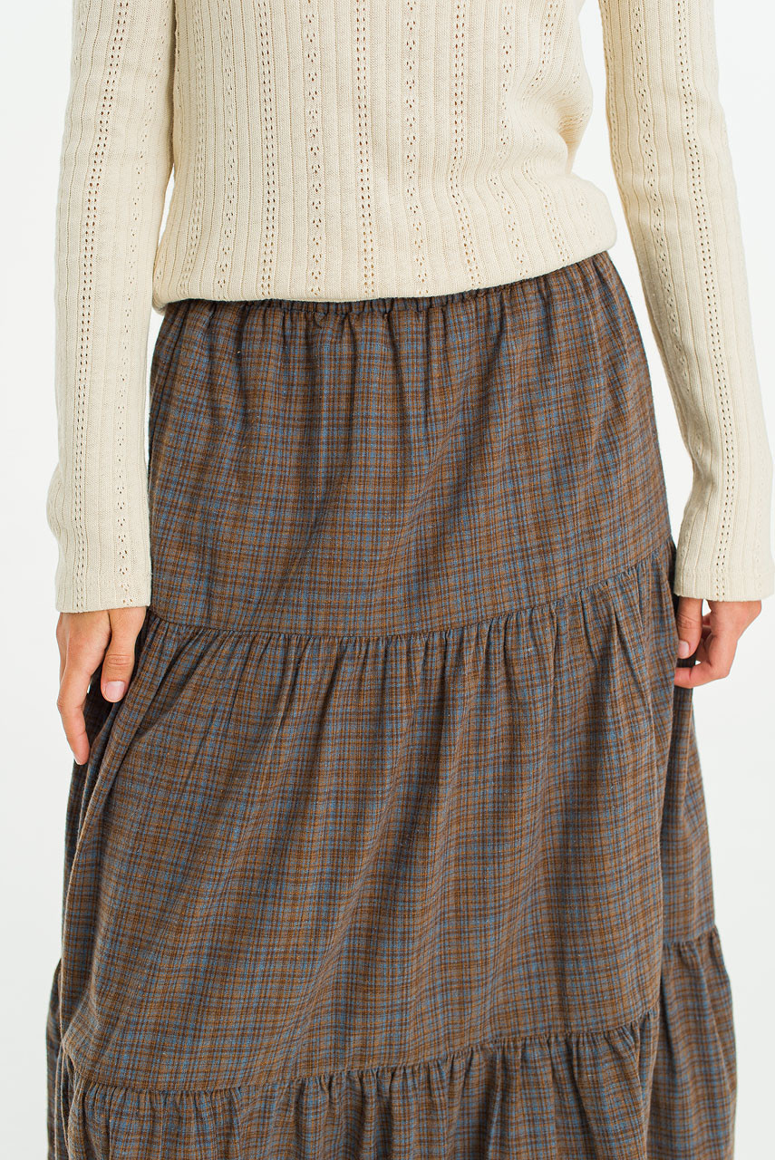 Keil Check Tired Skirt, Brown