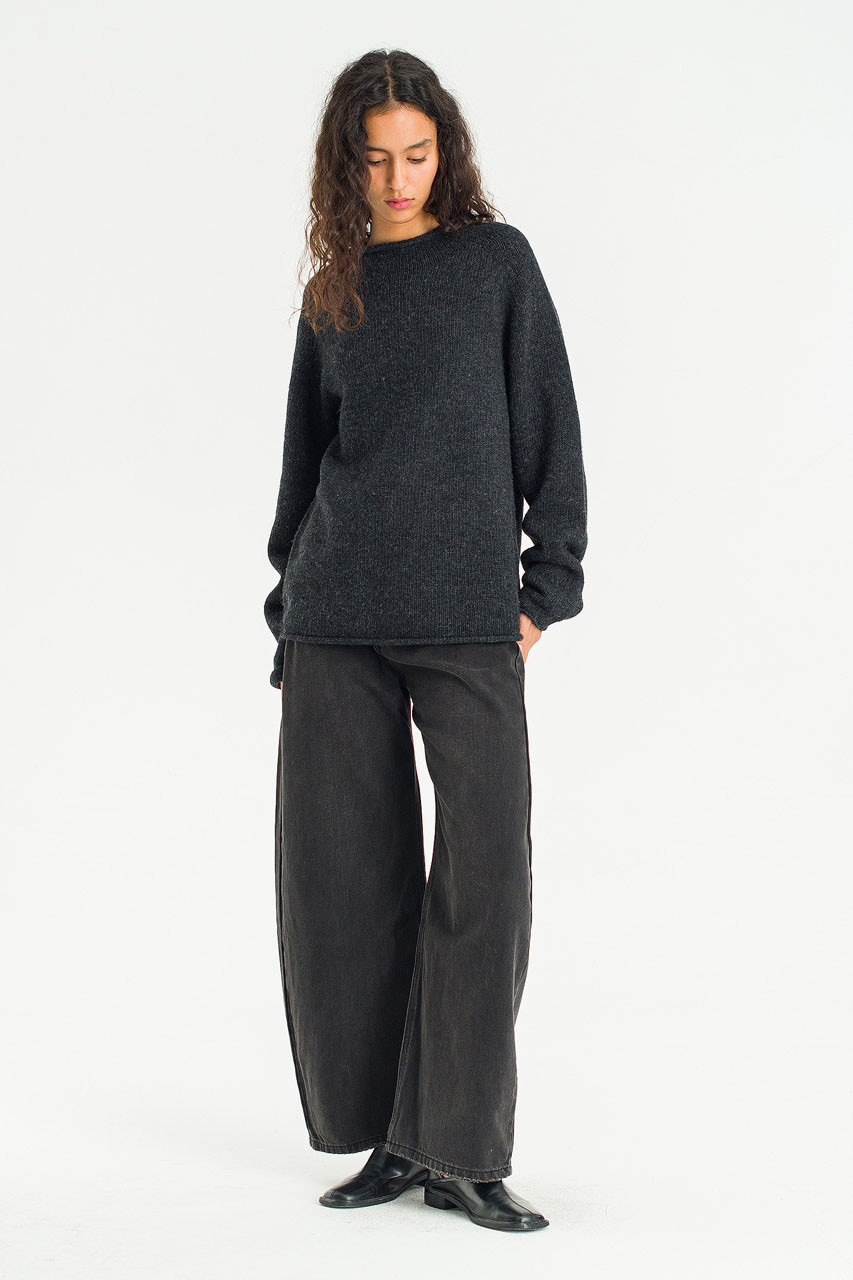 Boat Neck Wool Boxy Jumper, Charcoal