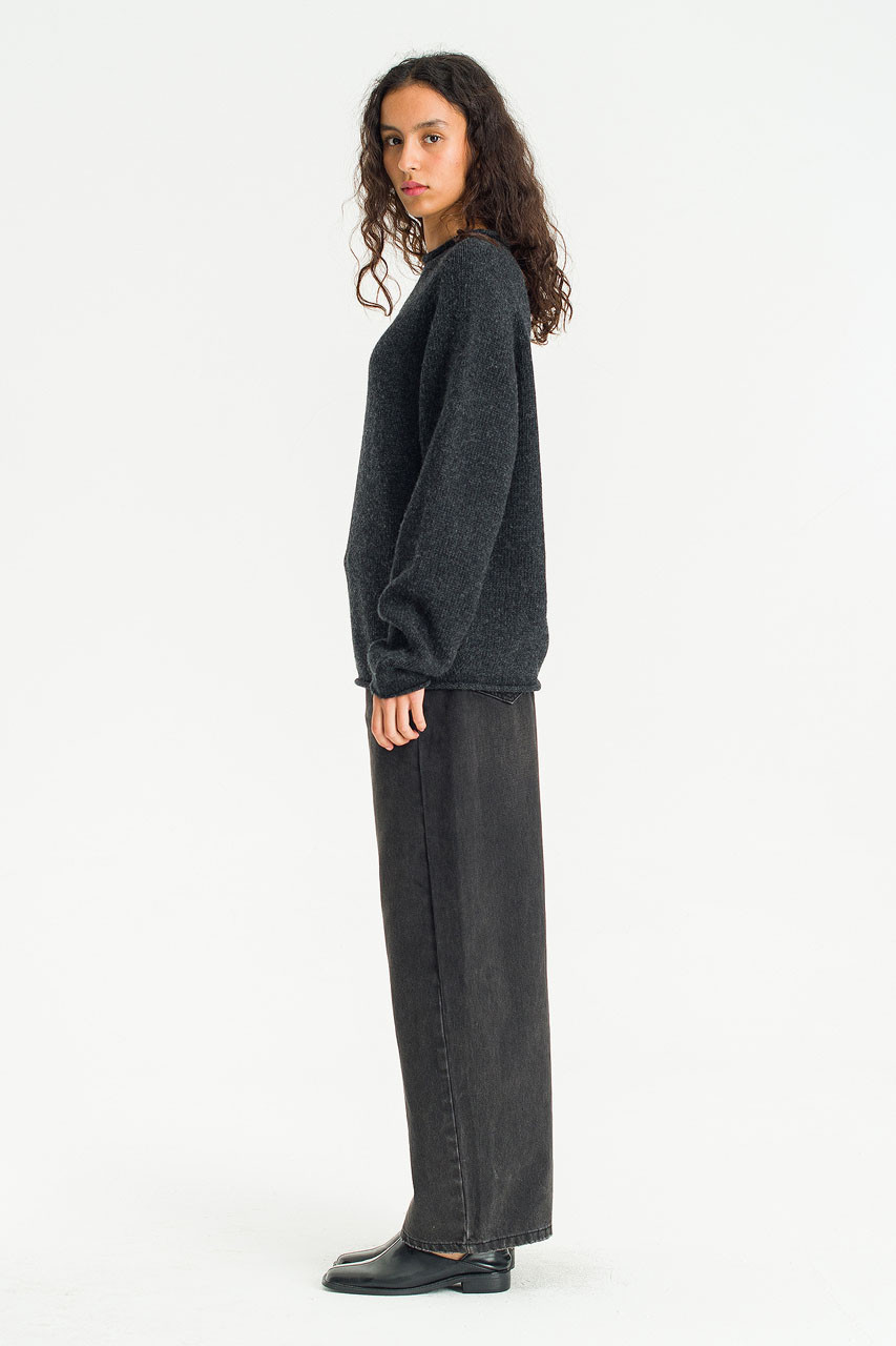 Boat Neck Wool Boxy Jumper, Charcoal