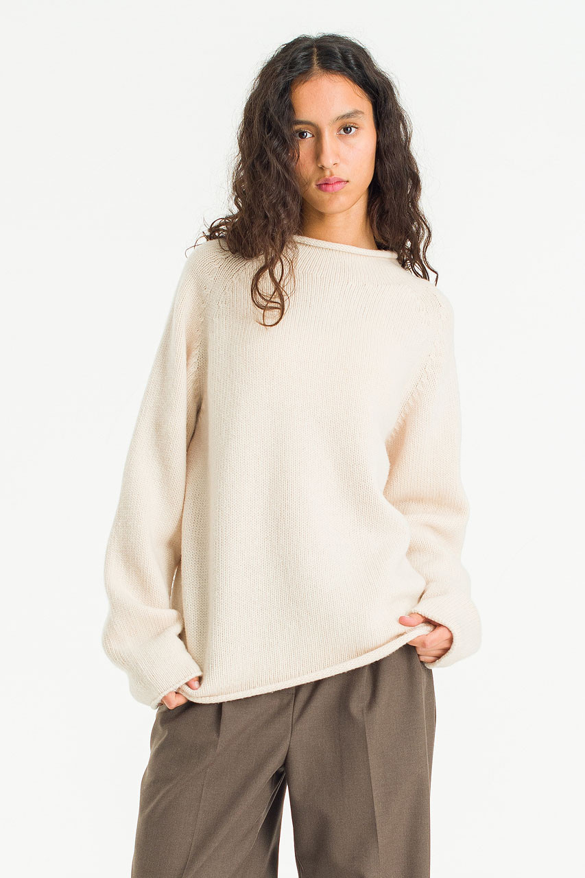 Boat Neck Wool Boxy Jumper, Cream