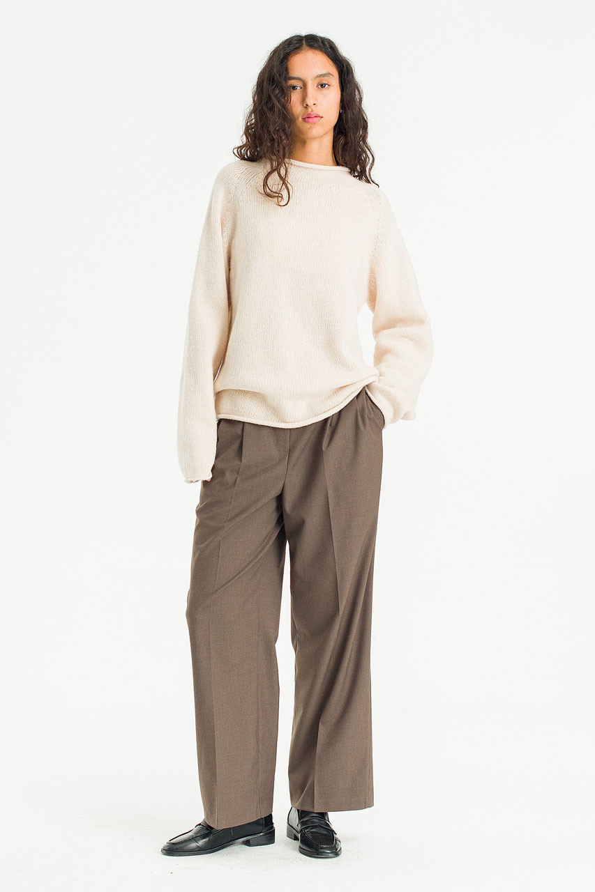 Boat Neck Wool Boxy Jumper, Cream