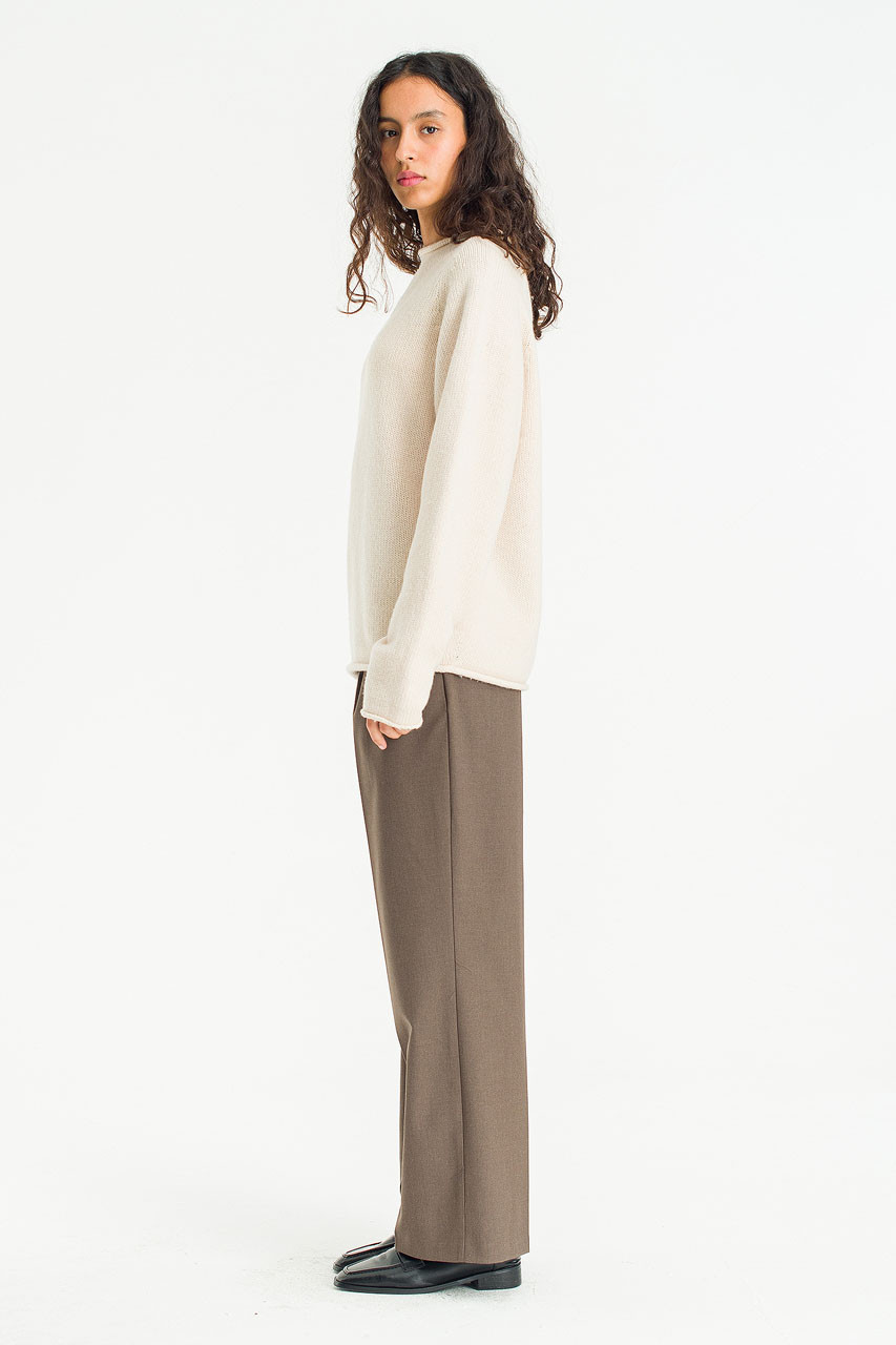 Boat Neck Wool Boxy Jumper, Cream