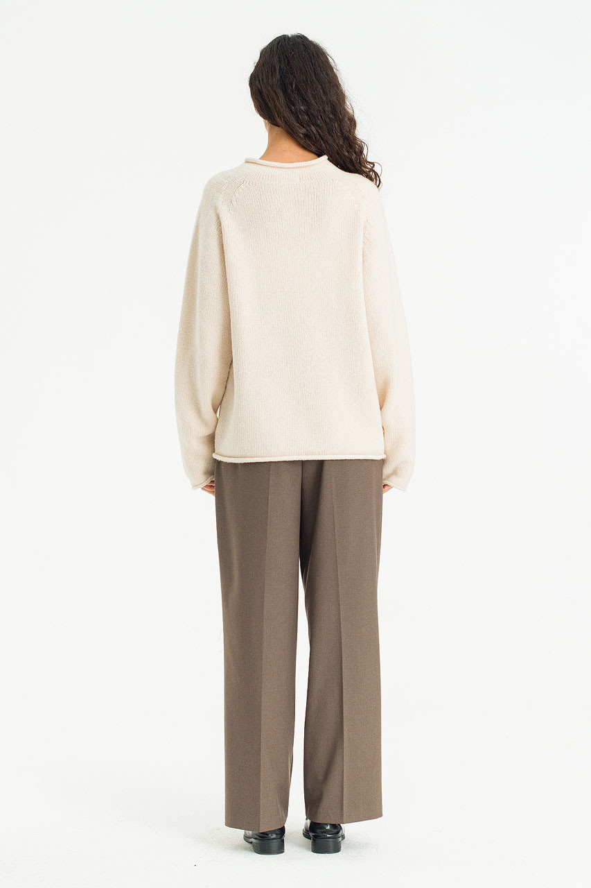 Boat Neck Wool Boxy Jumper, Cream