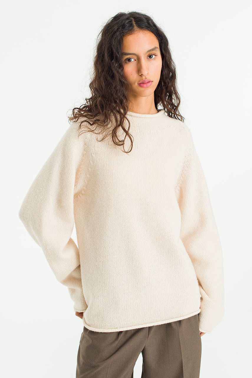 Boat Neck Wool Boxy Jumper, Cream
