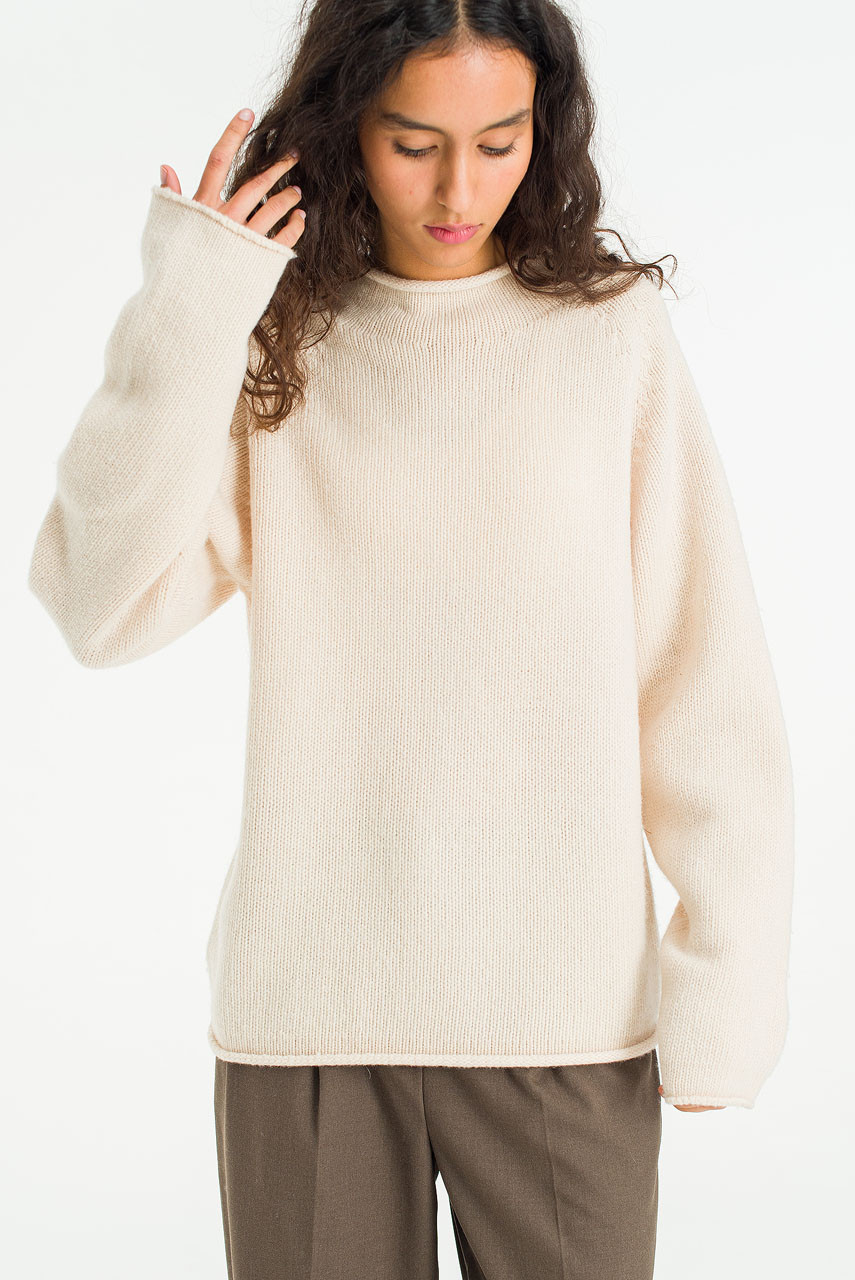 Boat Neck Wool Boxy Jumper, Cream