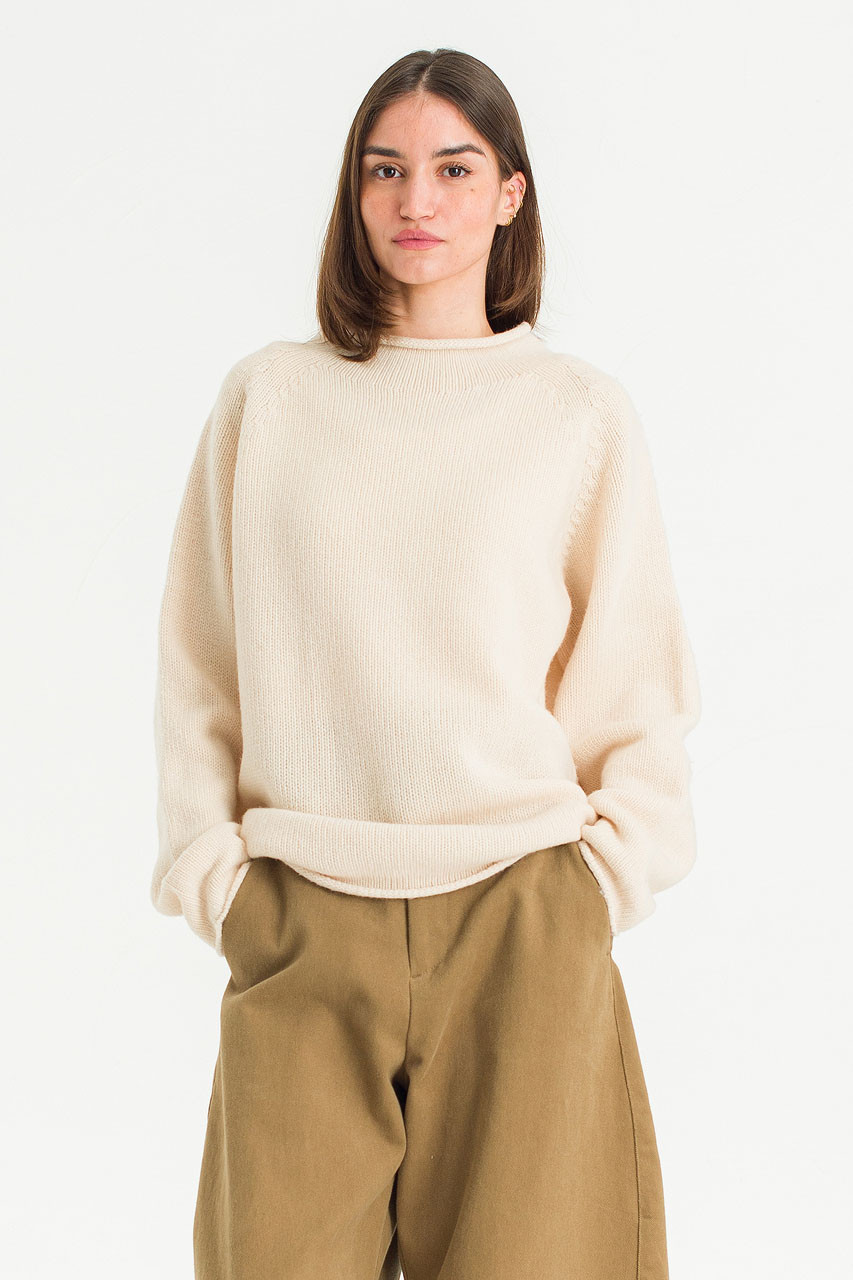 Boat Neck Wool Boxy Jumper, Cream